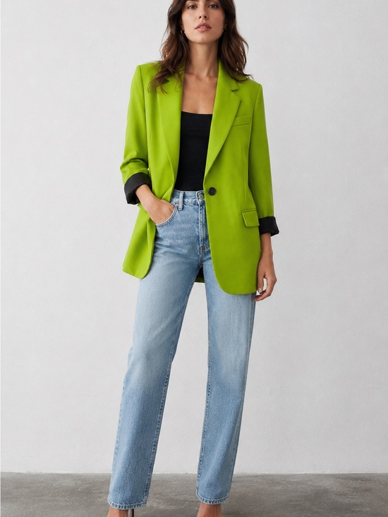 Zara Jackets & Blazers - Zara Lime Green Longline One Button Blazer Jacket Size Small